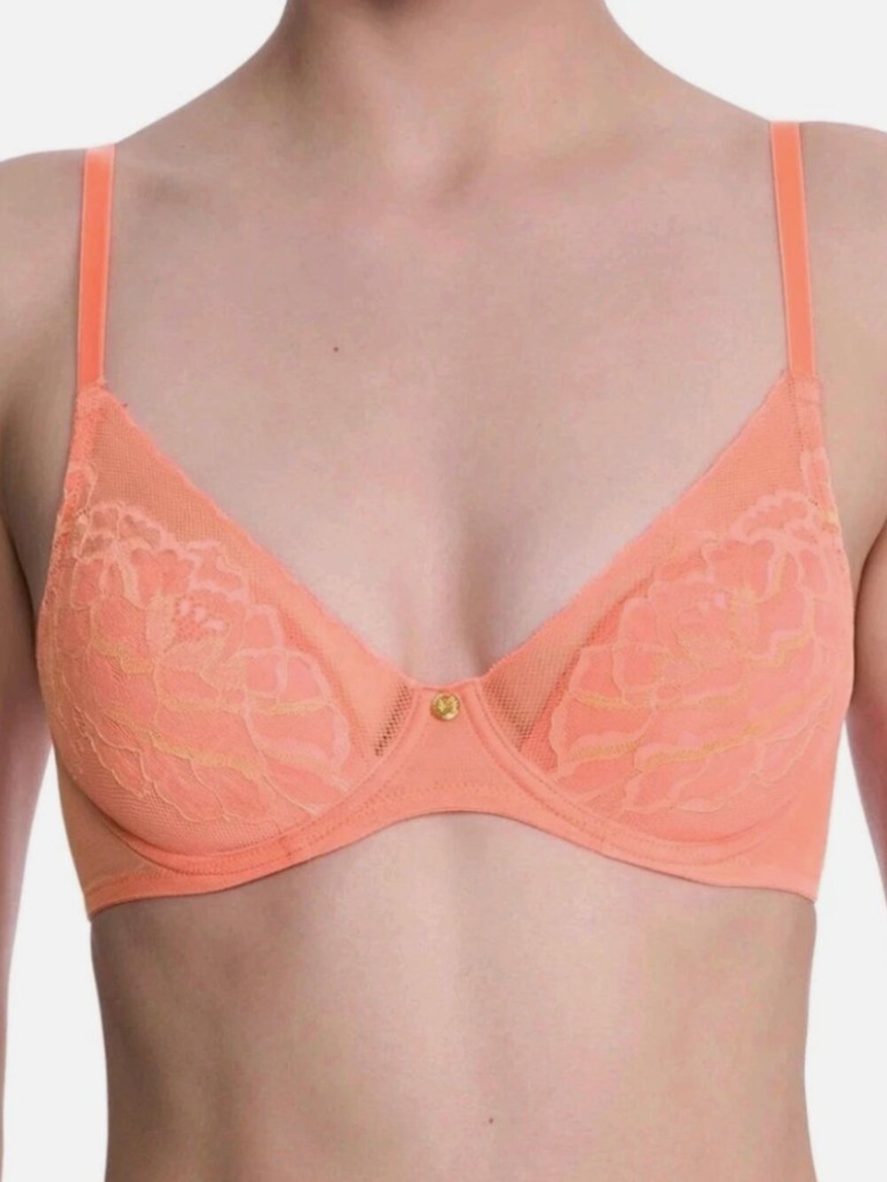 Natori 721150 Coral/Apricot Floral Contour Lace U/W Bra Size 36DD NWOT